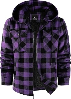 SCODI Mens Flannel Hooded Jacket Fleece Sherpa Lined Zip Up Plaid Hoodies