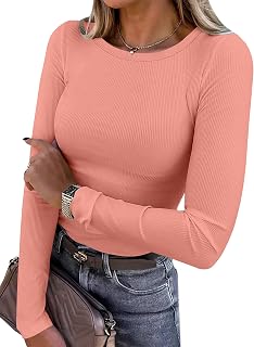 ANRABESS Women Long Sleeve Shirts Ribbed Fitted Tops