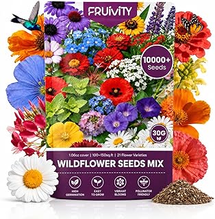 Wildflower Seeds Bulk 10000+, 1.06oz Butterfly Hummingbird Mix, 21 Variety Perennial Annual Mix, Flower Seeds for Planting Outdoor Indoor, High Germination Rate Garden Seeds