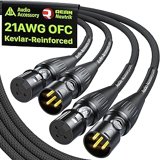 AA AUDIO ACCESSORY XLR Cables 10ft 2 Pack, 21AWG OFC Dual Shielded Mic Cord | Neutrik REAN Gold-Pin Connector, Kevlar-Reinforced Heavy Duty Nylon Braided Noiseless Balanced Microphone Cable for Shure Mic