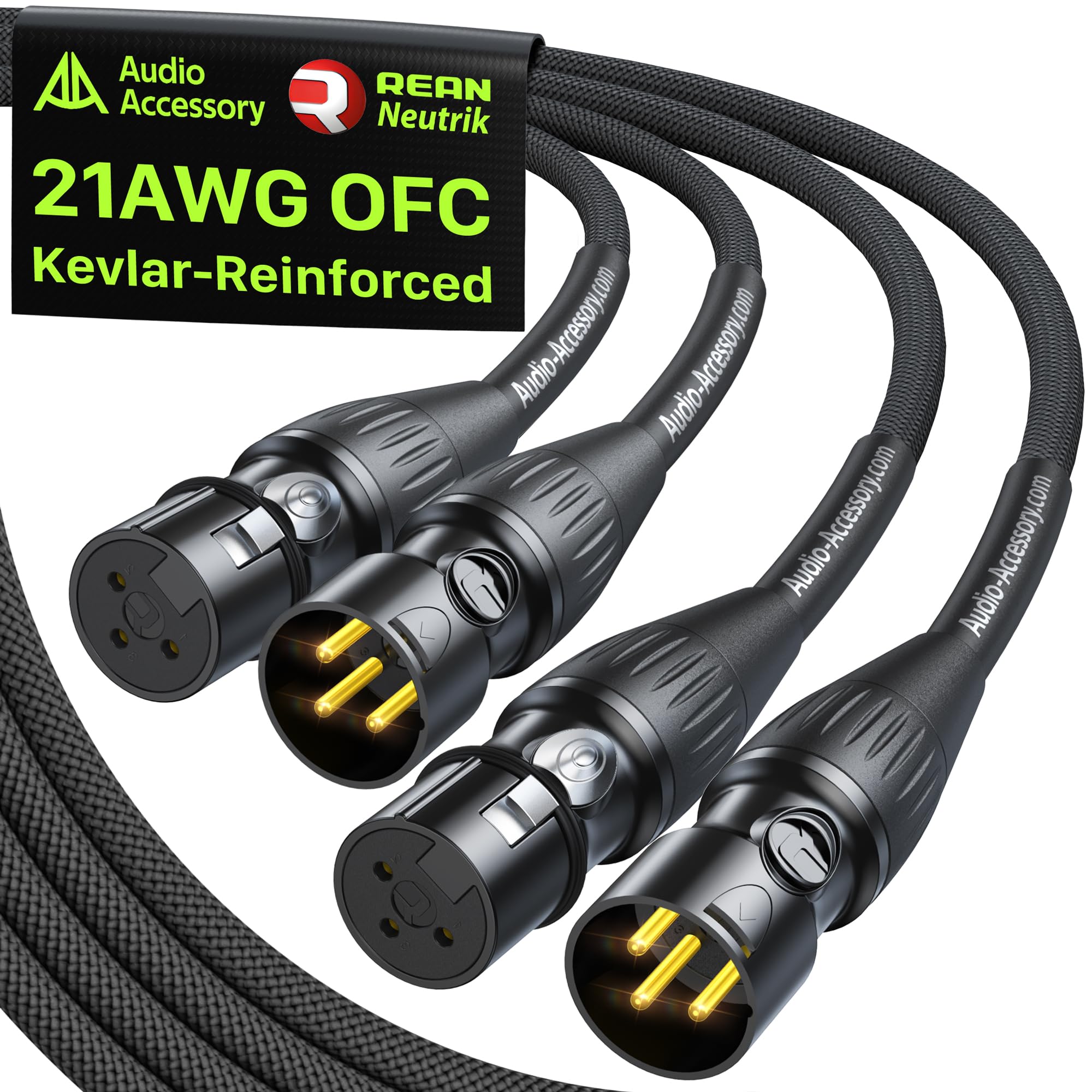 AA AUDIO ACCESSORY XLR Cables 10ft 2 Pack, 21AWG OFC Dual Shielded Mic Cord | Ne