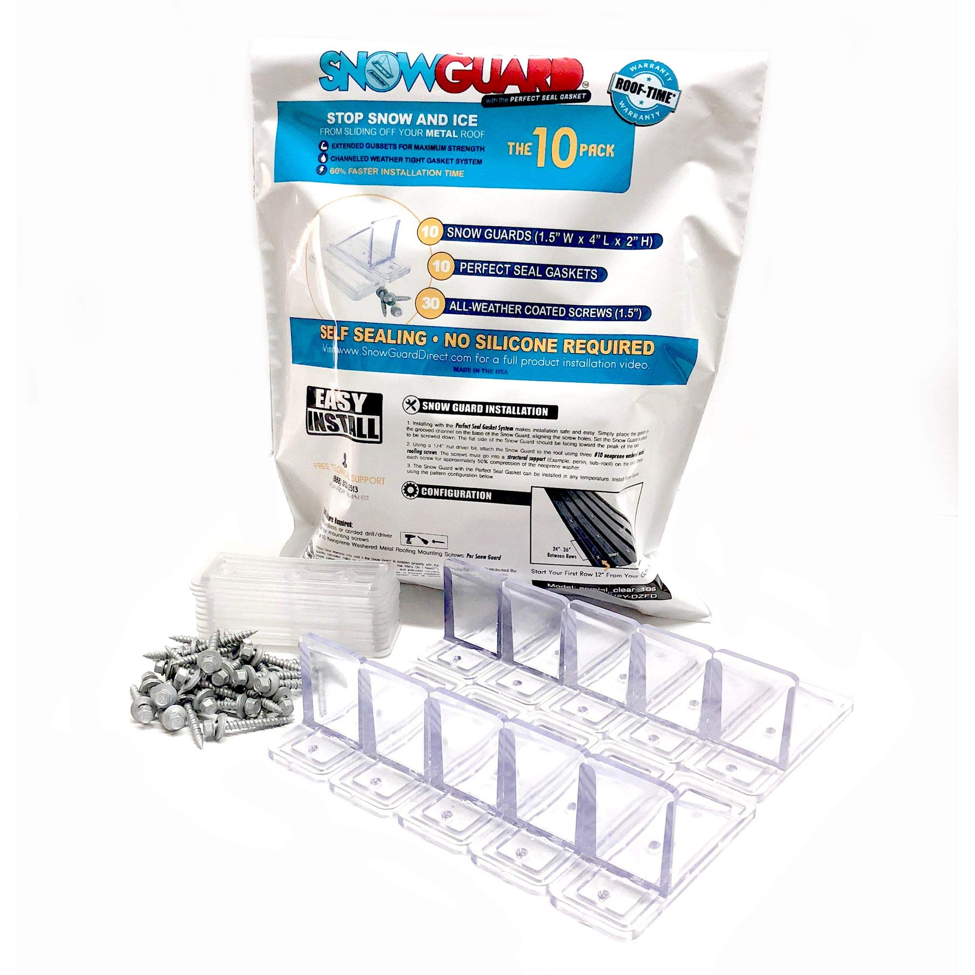 10 Pack Snow Guards for Metal Roofs – with Perfect Seal Gaskets & Screws – Heavy