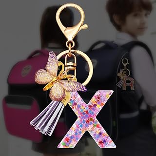 Initial Letter Keychain for Women Gift for Girls Tassel Cute Butterfly Alphabet Pendant School Backpack Keychain