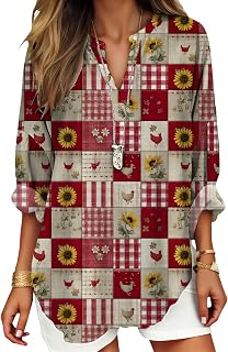 DMOYALA Womens Tops Dressy Casual Long Sleeve V Neck Tunics Plus Size Boho Floral Shirts 2026 Fashion Spring Clothing