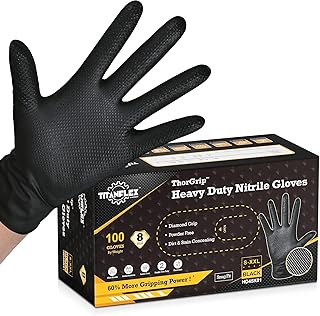 TitanFlex Heavy Duty Black Industrial Nitrile Gloves with Raised Diamond Texture, Latex Free 8mil