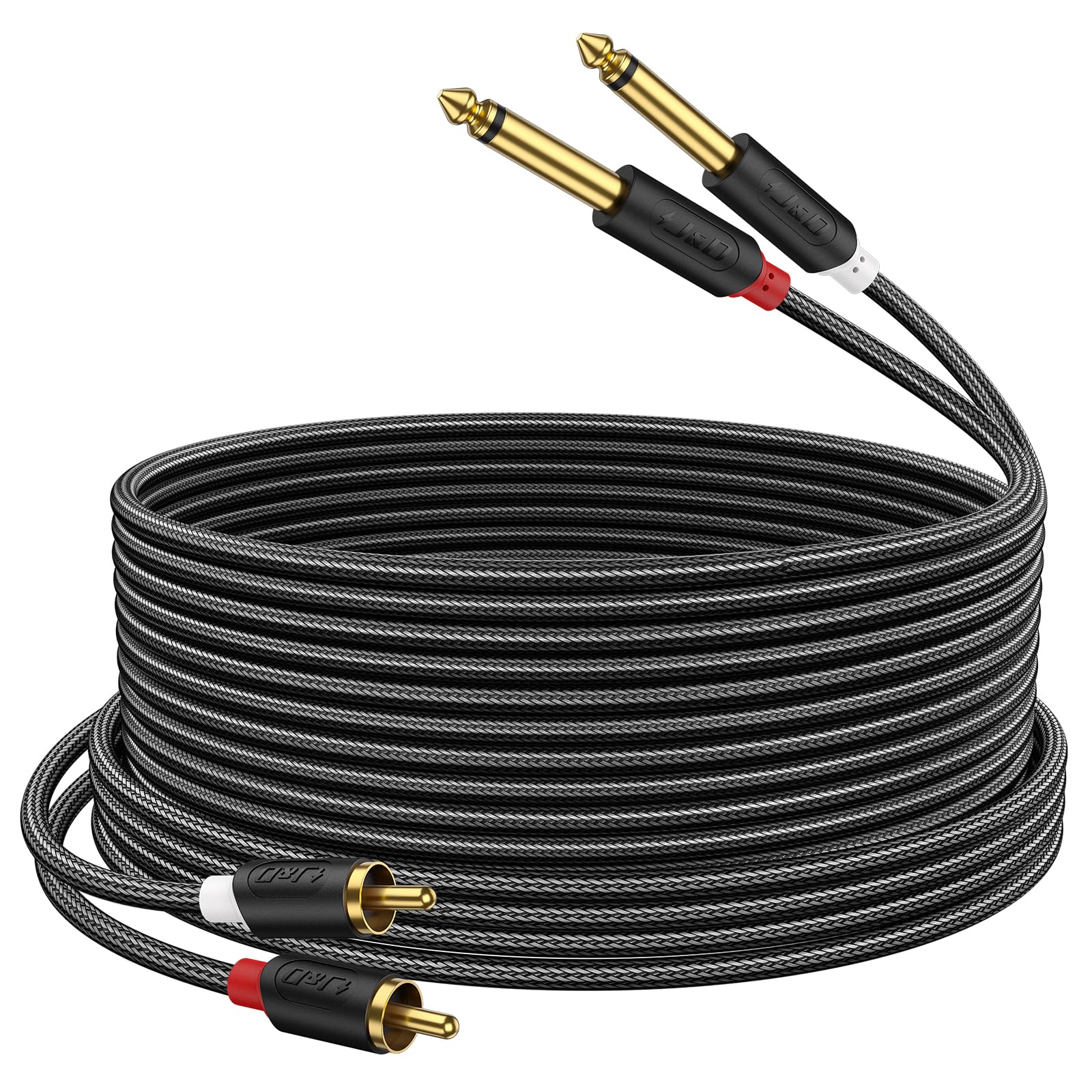 J&D RCA to 1/4" Stereo Audio Interconnect Cable, 15 Feet