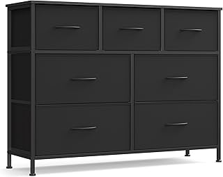 SONGMICS BELLAH Collection - Dresser for Bedroom, Chest of Drawers, Storage Organizer Unit, Closet, Entryway, Steel, 7 Drawers, Modern, Ink Black and Ebony Black ULGS323BH03