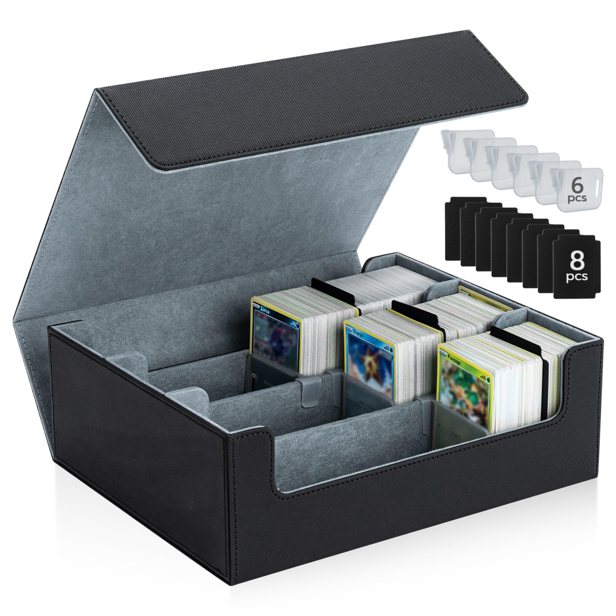 Mcbazel Card Deck Box for MTG 1800+ Cards, Magnetic Holder with 3 Rows and 8 Div