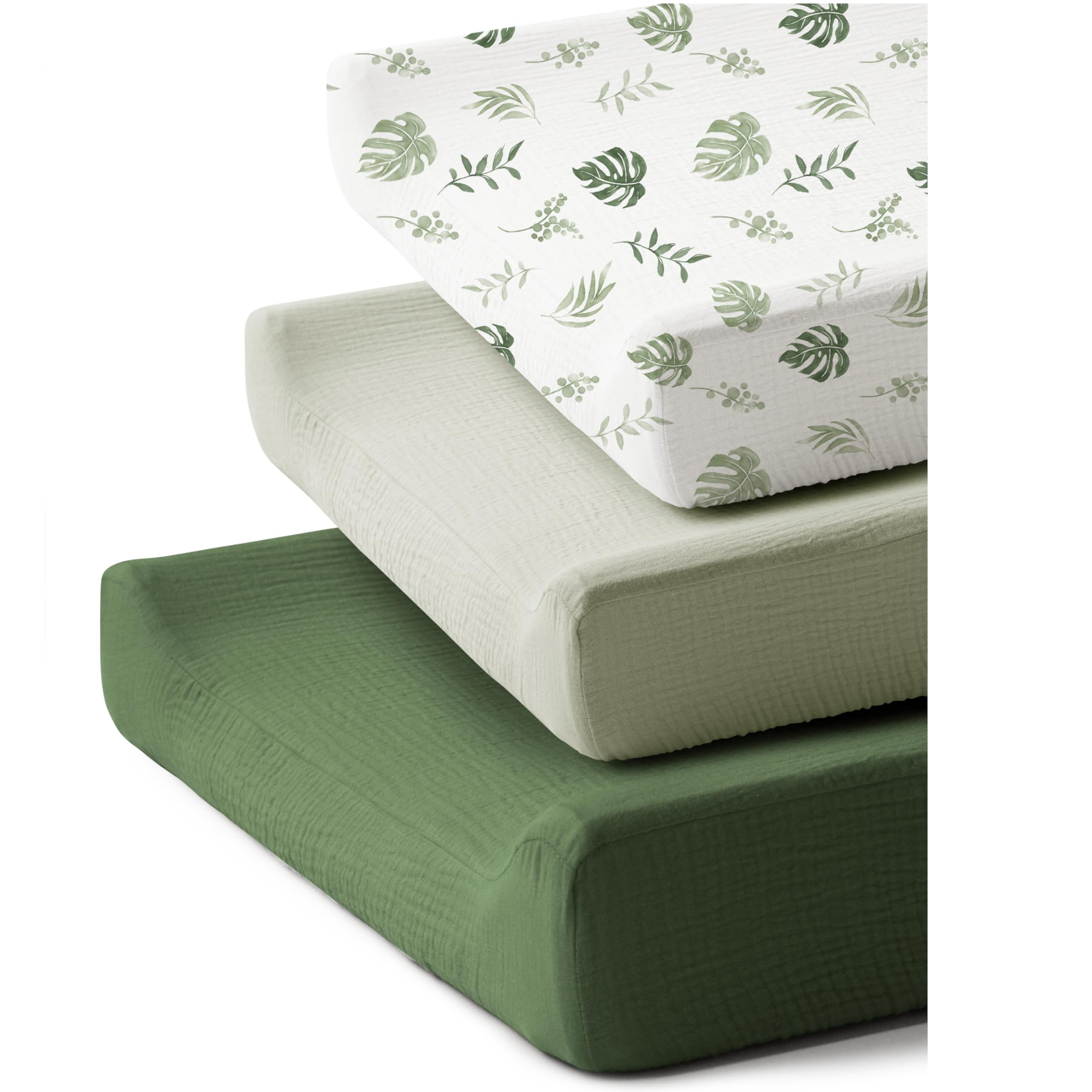 Coreeky 3 Pack Muslin Changing Pad Covers for Baby Boys and Girls | 100% Cotton,