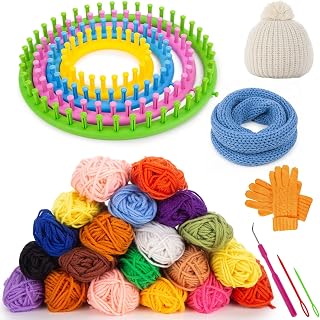 VGOODALL 27PCS Round Knitting Loom Kit, Circular Loom Set with Hook Needles 20 Colorful Yarns Knitting Supplies for Hat Scarf Shawl Sweater Sock, DIY Craft Gifts for Beginners and Seasoned Knitters