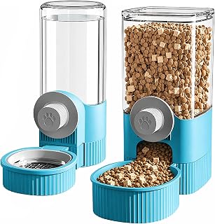 GKYMYZ 2 Pack Automatic Small Animal Feeder & Water Dispenser Set, 40oz Hanging Gravity Food Bowl Siphon Water Bottle, Anti-Spill PP Feeder for Rabbit Guinea Pig Chinchilla Ferret Hedgehog Cage (Gray)