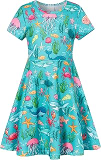 RAISEVERN Baby Girls Summer Short Sleeve Casual Dress 2-9 Years