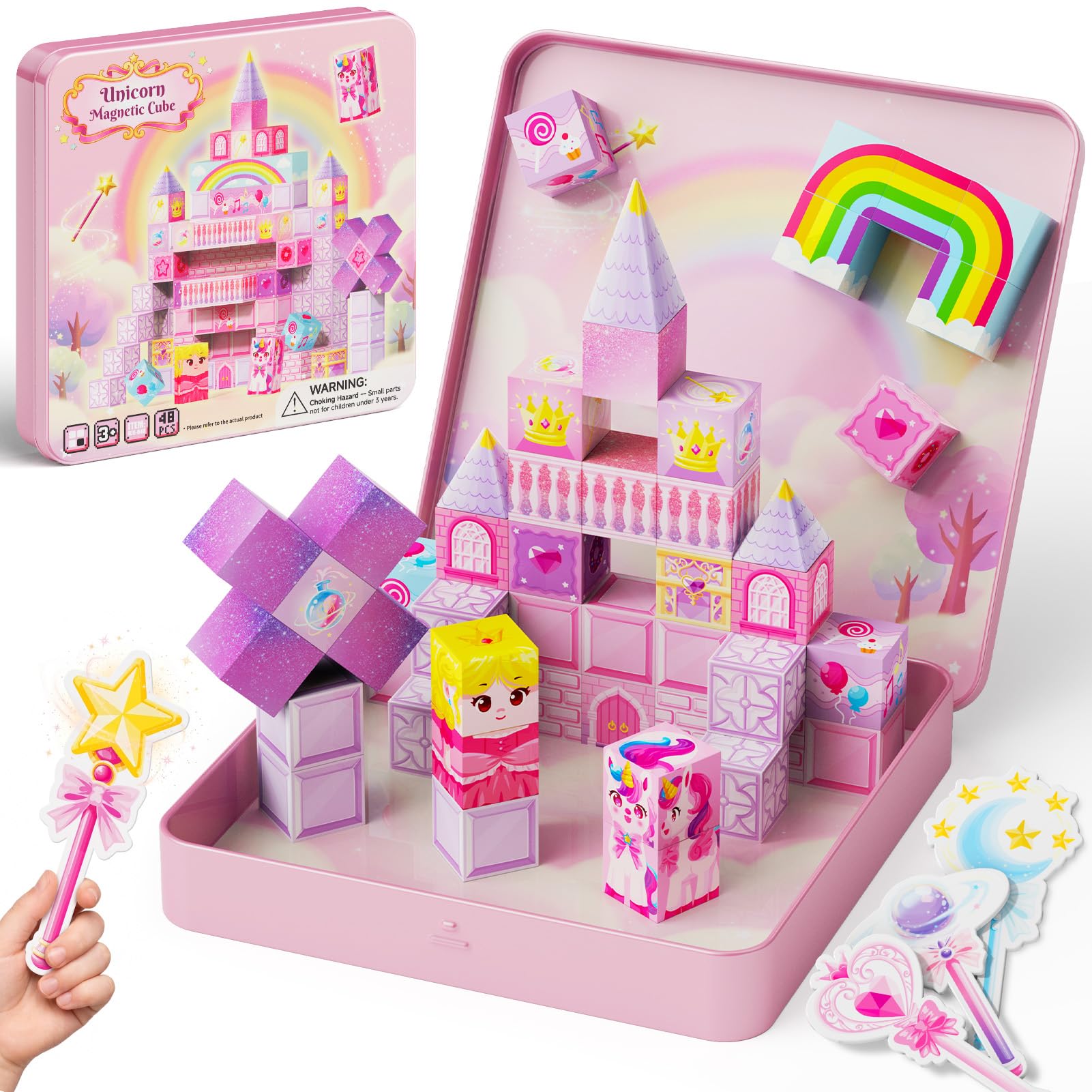 burgkidz Magnetic Blocks Girls Travel: Unicorn Patent Pending Cones & Wands | 48