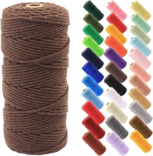 Macrame Rope 1/8 inch x 100 Yards Braided Knots Roll for DIY Crafts Making Plant Hanging Wall Decor (Brown)