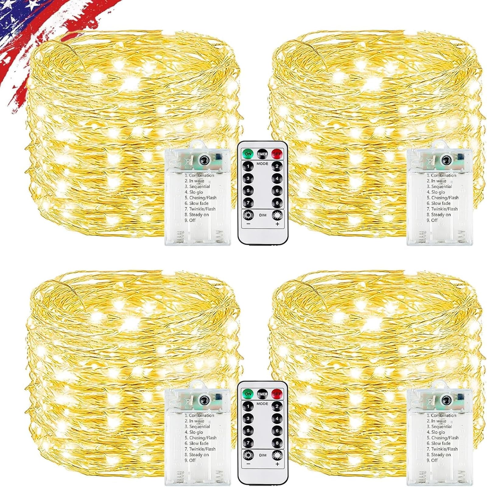 KAQ Fairy Lights Battery Operated with Remote, 4Pack 80FT 240LED Warm White | Ti