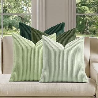 Pale Mint Corduroy Decorative Throw Pillow Covers 16x16 Inches, Pack of 1 Square Throw Pillow Case for Sofa Couch Living Room Bed Farmhouse Home Decor