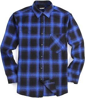 DOKKIA Men's Casual Dress Long Sleeve Buffalo Plaid Checked Fitted Flannel Shirt