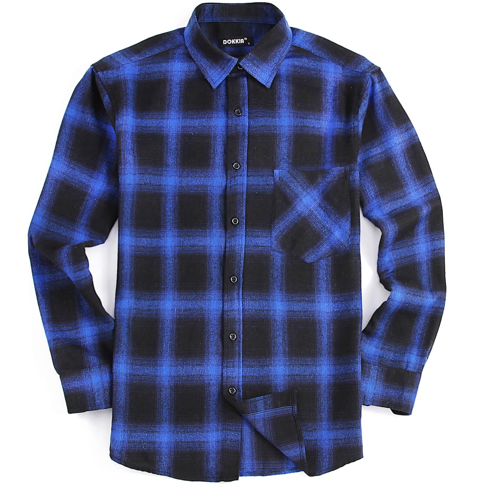 DOKKIA Men's Casual Dress Long Sleeve Buffalo Plaid Checked Fitted Flannel Shirt