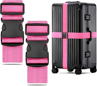 WISYOK Luggage Straps Extended, 2 Pack, 130-250cm Adjustable, Pink | Case Strap for Suitcase, Luggage Belt with Quick Release Buckle, Suitcase Identifier for Travel, Flight, Vacation, Trip