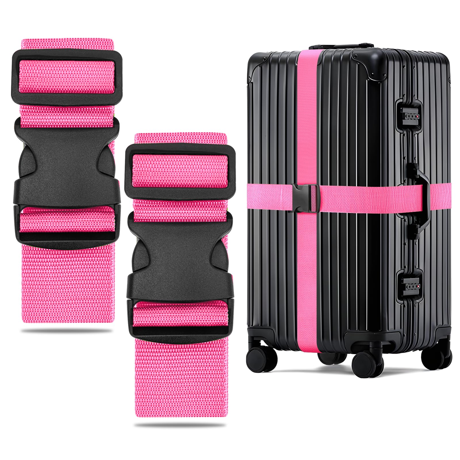 WISYOK Luggage Straps Extended, 2 Pack, 130-250cm Adjustable, Pink | Case Strap 