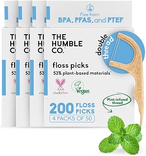 The Humble Co. Dental Floss Picks, Double Thread, Mint (200 Count) | Tooth Picks Flossers, Gum Health, Dental Oral Care & Hygiene, Gum Health, Interdental Flossers for Adults, Toothpick Floss