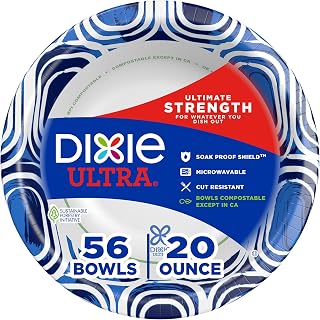 Dixie Ultra Large Paper Bowls 20 Oz, Disposable Bowls, 56 Count | Disposable paper bowls for breakfast, lunch, and dinner; microwave safe serving bowls for easy cleanup, compostable