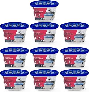 Haltons Disposable Dehumidifier Tubs 10 Pack, 500ml Moisture Absorber | mess-free foil seal, prevents mould allergens, kitchen bathroom garage caravan, long lasting