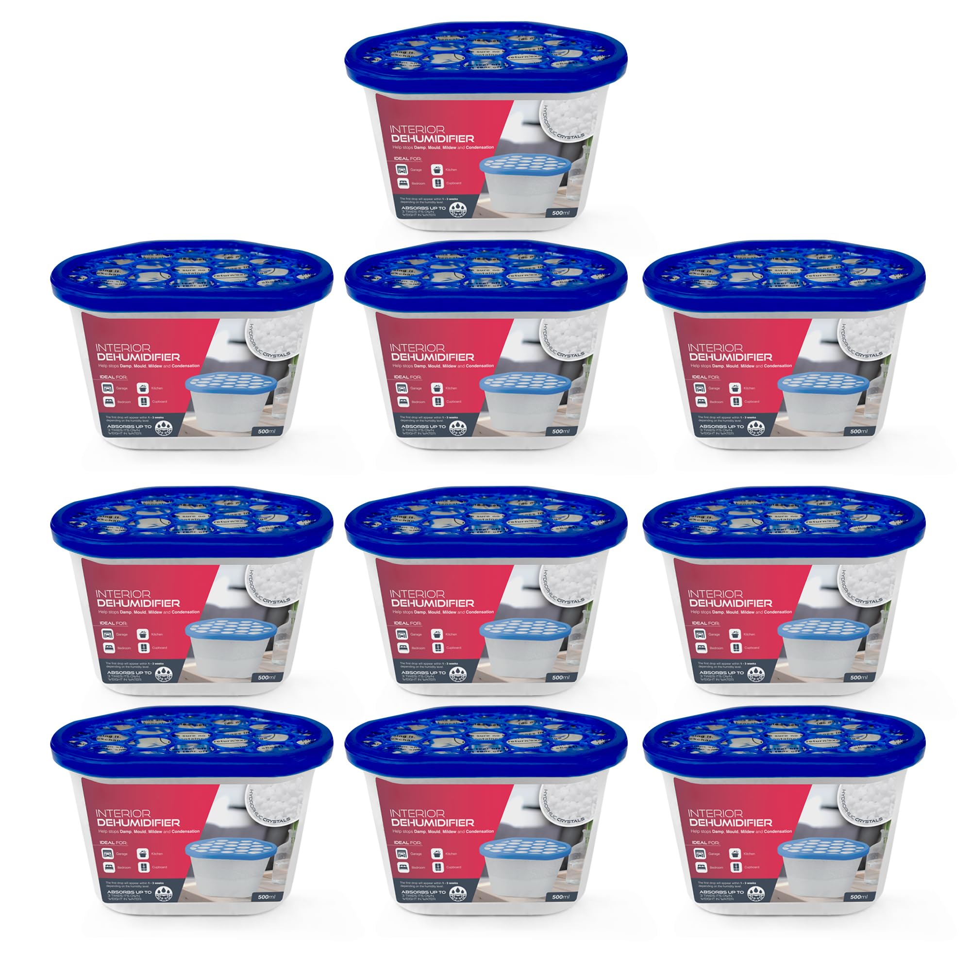 Haltons Disposable Dehumidifier Tubs 10 Pack, 500ml Moisture Absorber | mess-fre