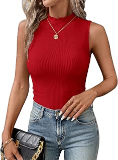 Zeagoo Womens Mock Turtleneck Tops Sleeveless Fitted Ribbed Knit Tank Tops