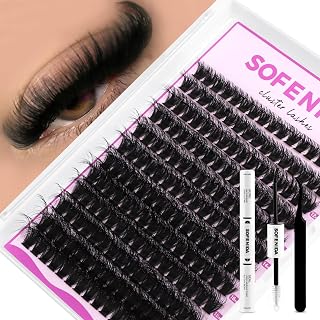 SOFENIDA Lash Clusters Kit 80D Lash Clusters Kit 10-18mm Volume Eyelash Clusters D Curly Cluster Eyelash Extensions 3D Wispy Lashes Cluster DIY Lash Extension Kit(80D-10-18MIX Thick Kit)