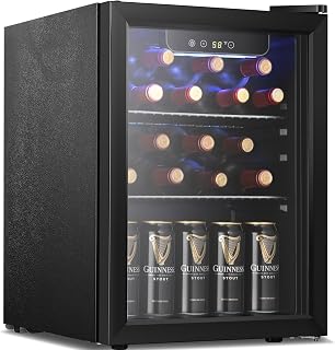 Antarctic Star Beverage Refrigerator Cooler Black, 1.7 Cu.ft, 40°F to 61°F, Mini Fridge for Soda, Beer, Wine, Glass Door,Adjustable Shelves & Digital Temperature beverage cooler for Home, Office Bar