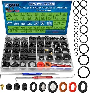 1075 Pcs 3-in-1 Spigot Repair Washers & Hose Gasket & Faucet O-Rings Kit | 37 Size Plumbing Rubber Washers Assortment Set for Kitchen Faucet Outdoor Hose Bib Water Spigot Seal Repair