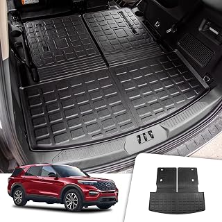 Rongtaod Cargo Mat for 2020-2026 Ford Explorer 6&amp;7 Seats Accessories | TPE All Weather Cargo Liner Back Seat Cover Protector Upgrade 2025 Explorer Accessories (Trunk Mat with Backrest Mat)