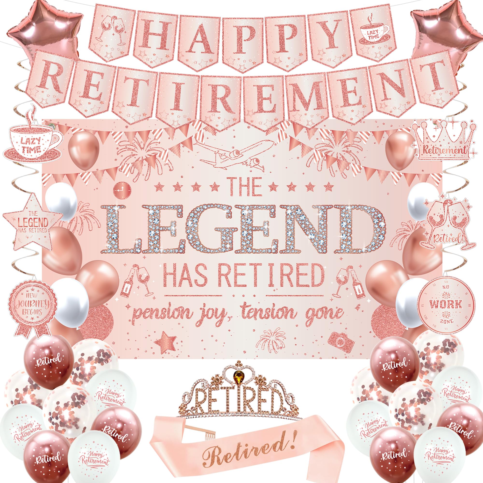 Rose Gold Retirement Party Decorations for Women, Office Retirement