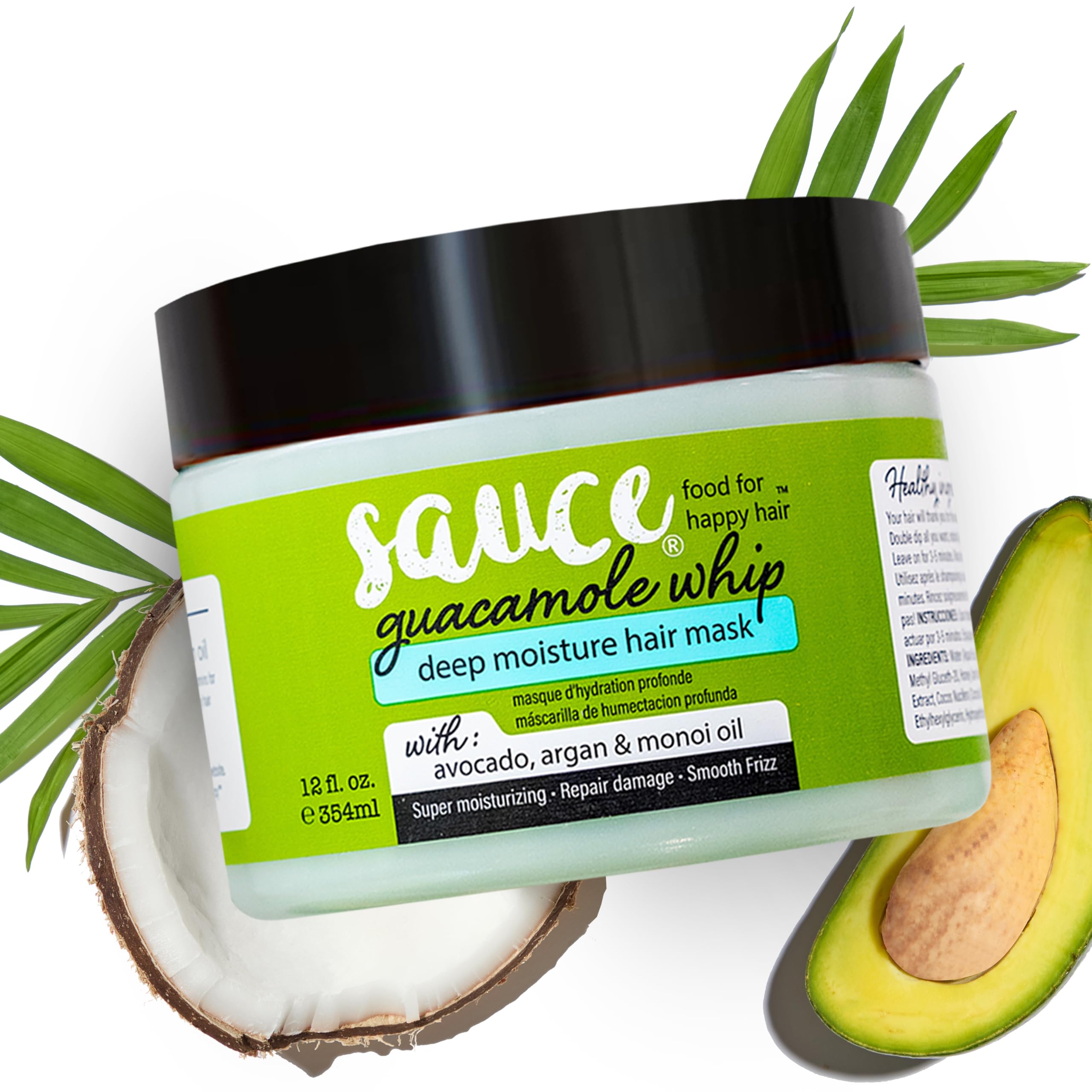 SAUCE Deep Conditioning Hair Mask, Guacamole Whip, 12 Fl Oz | For Damaged Hair &