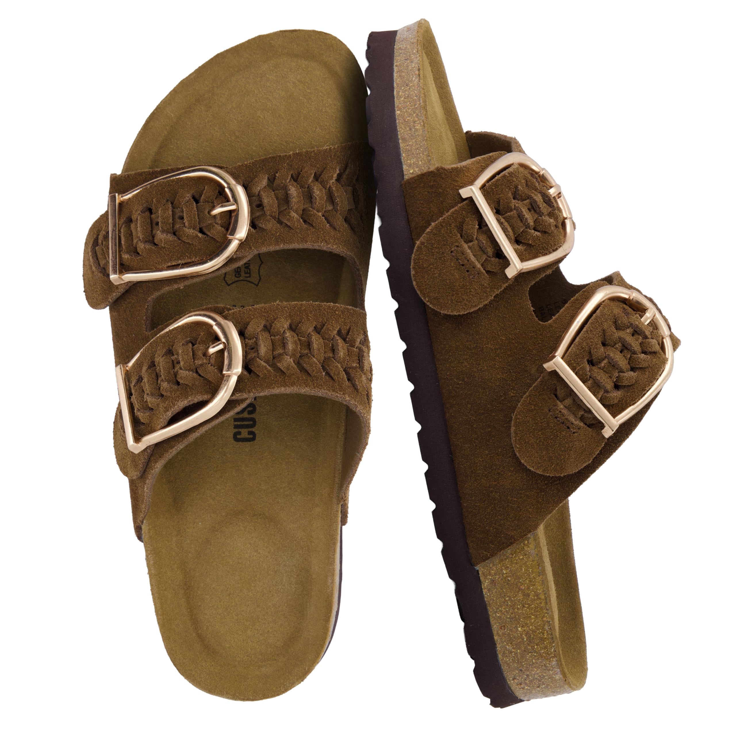 CUSHIONAIRE Cashew Slip On Suede Womens Sandals - Braided Double-Strap Design wi