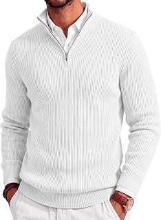 COOFANDY Mens Quarter Zip Pullover Slim Fit Turtleneck Lightweight Knitted