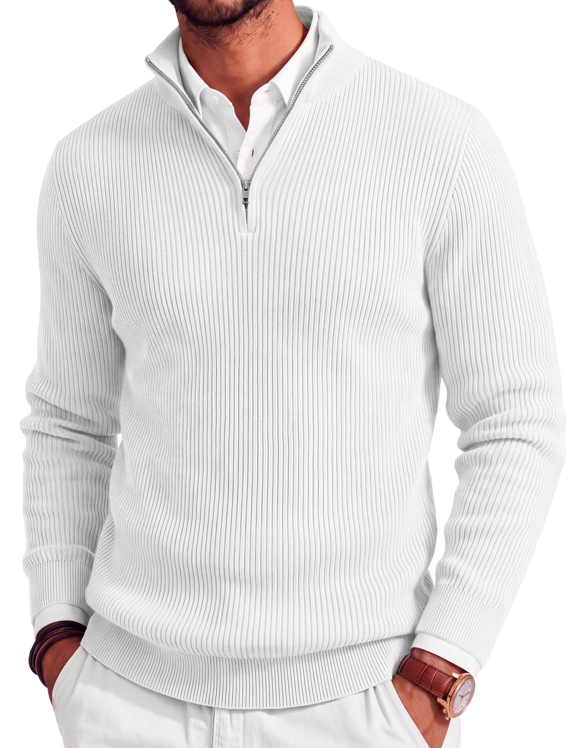 COOFANDY Mens Quarter Zip Pullover Slim Fit Turtleneck Lightweight Knitted