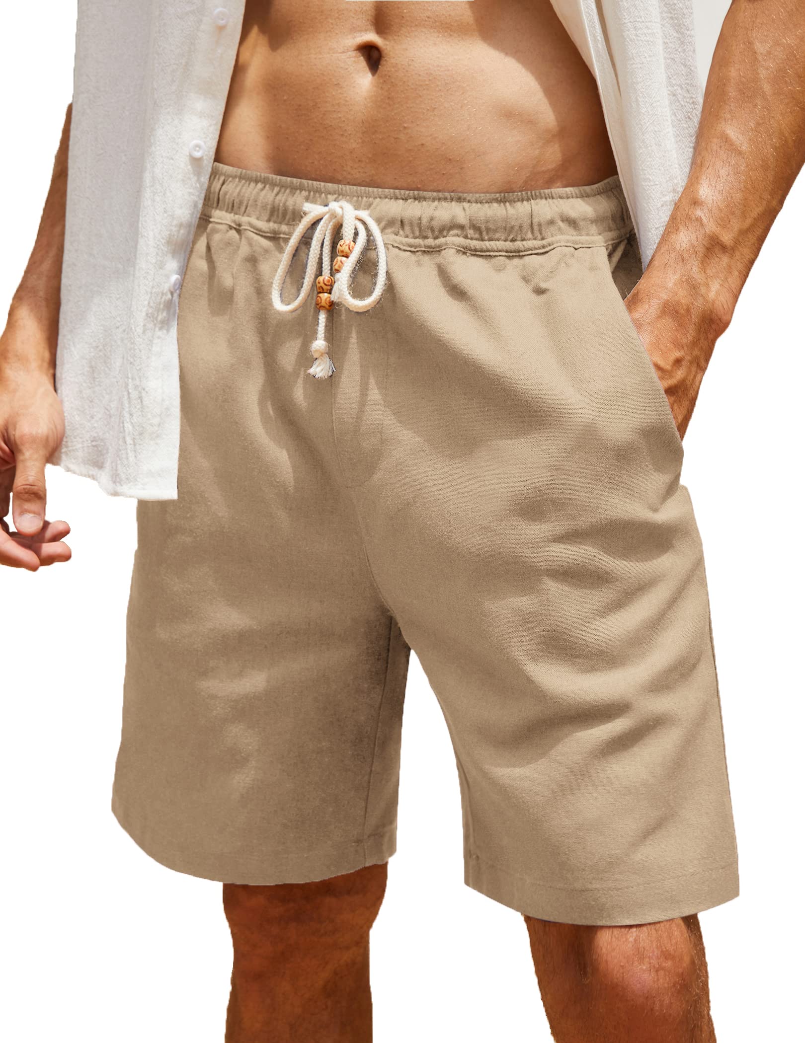 COOFANDY Men's Linen Shorts Casual Elastic Waist Drawstring Summer Beach Shorts