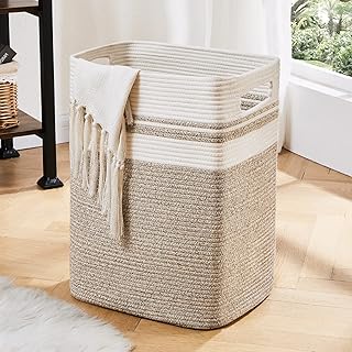 OIAHOMY Laundry Hamper Collapsible Laundry Basket Clothes Organizer Yellow | 16x13x22in Tall Cotton Decorative Storage Basket with Handle, Large Blanket Baskets for Toys, Pillows-Yellow variegated