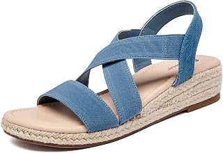 Ataiwee Women's Low Platform Wedge Sandals - Open-Toe Elastic Cross Strap,Comfortable Insole, Lightweight Non-Slip Sole, Casual Summer Shoes