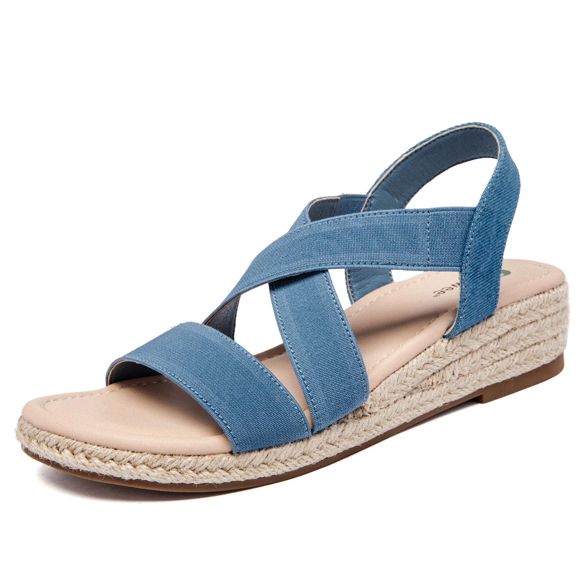 Ataiwee Women's Low Platform Wedge Sandals - Open-Toe Elastic Cross Strap,Comfor
