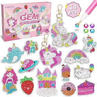 Maqhpu Diamond Art Kits, Gifts for 6 7 8 9 Year Old Girls, Stocking Fillers | Arts and Crafts for Kids, Girls Birthday Presents, 14 Pcs Diamond Painting Crystal Art Kits, Girls Toys Age 5 6 7 8