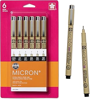 Sakura Pigma Micron Fineliner Pens, Black, Assorted Points - 6 Pack | Archival Black Ink Pens for Writing, Illustration & Journaling, Great for Artists, Crafters and DIY Gift Projects