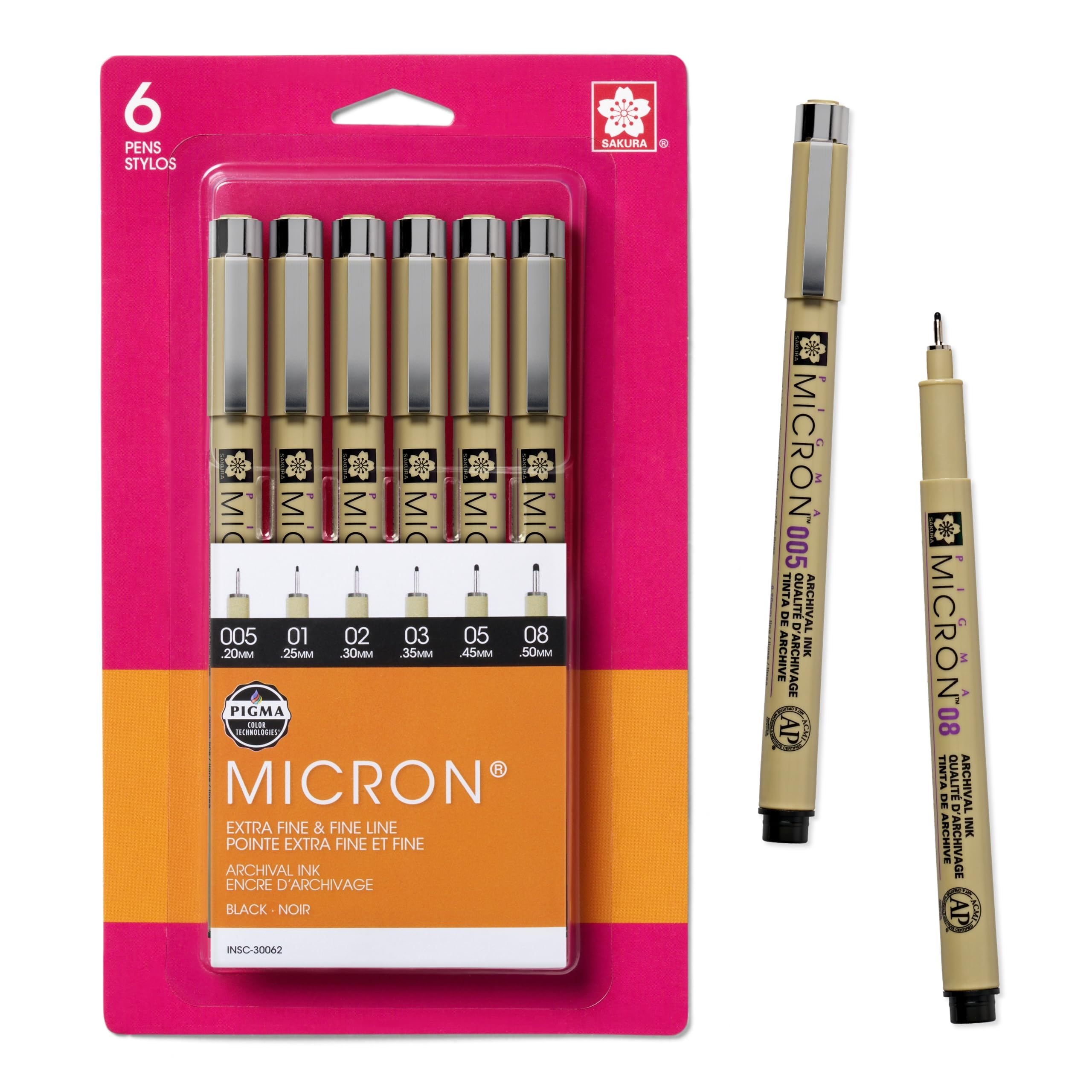 Sakura Pigma Micron Fineliner Pens, Black, Assorted Points - 6 Pack | Archival B