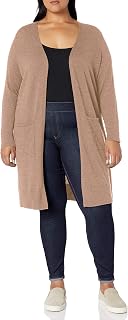 Amazon Essentials Women's Lightweight Mid Length Open-Front Long-Sleeve Cardigan Sweater, Ribbed