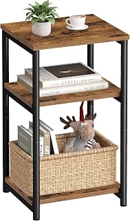 VASAGLE Side Table, Small End Table, Tall Nightstand, Steel Frame | For Living Room, Bedroom, Office, Bathroom, Rustic Brown and Ink Black ULET273B01