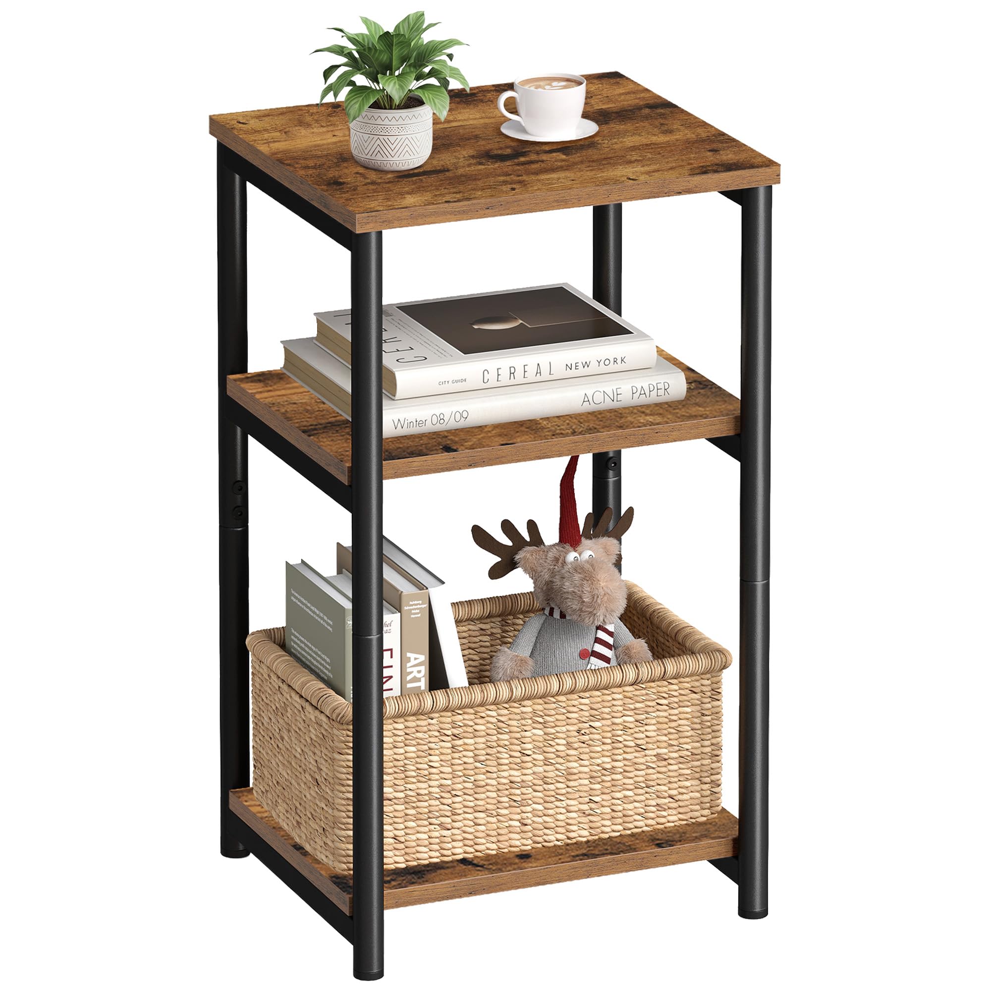 VASAGLE Side Table, Small End Table, Tall Nightstand, Steel Frame | For Living R