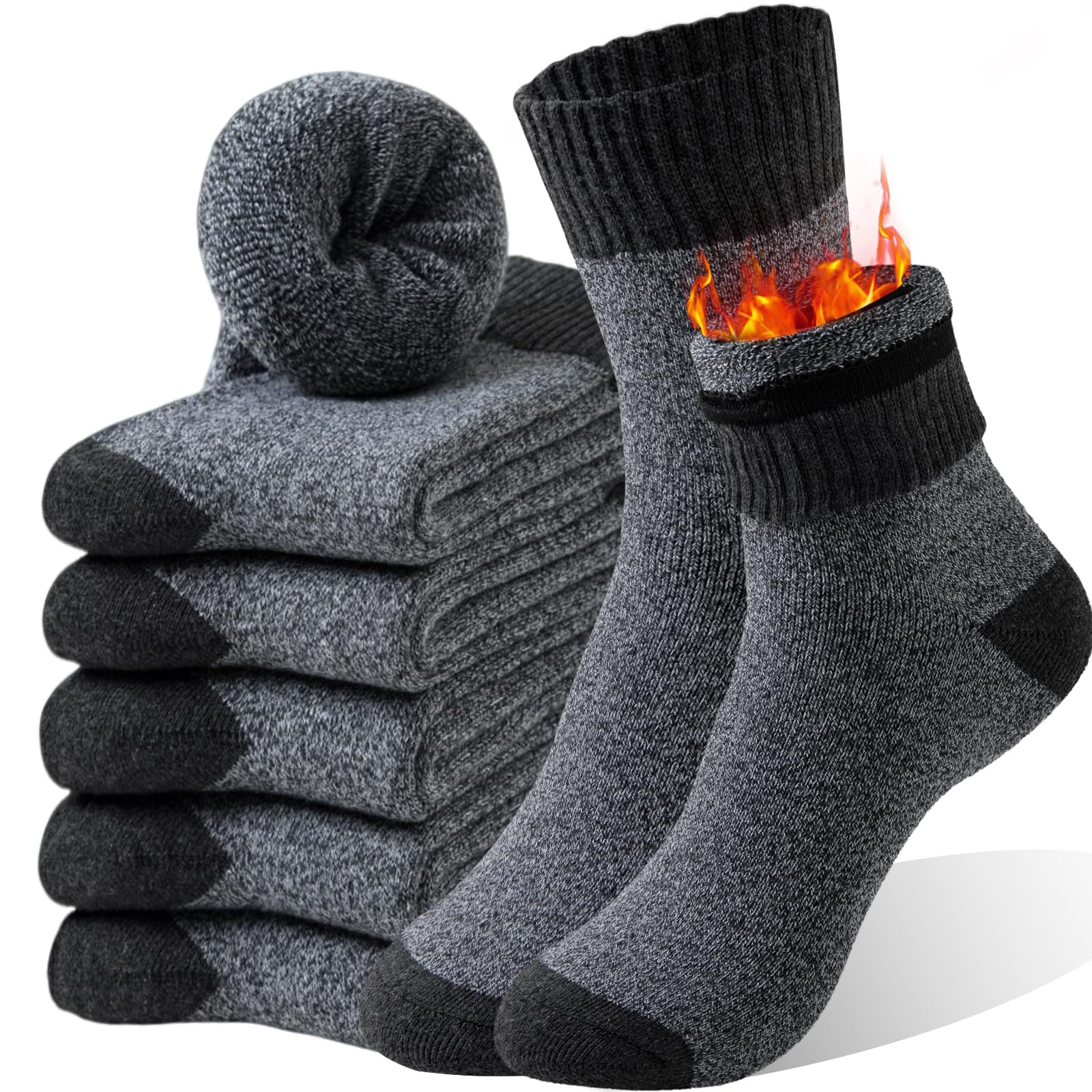 VoJoPi Mens Thermal Socks 5 Pairs Warm Wool Winter Thick Crew Socks for Men