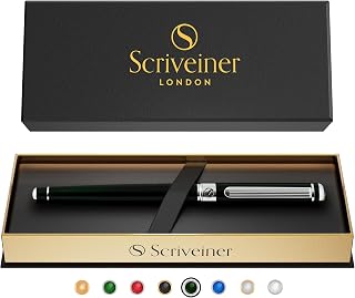 Scriveiner Black Green Rollerball Pen - Multi Award Winning Luxury Rollerball with Chrome Trim & Schmidt Refill, Quality Executive Writing Pen for the Office, Journaling or Gift Set for Men & Women